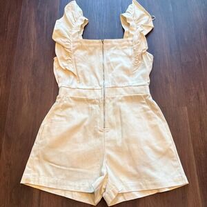 Cream Ruffle Strap Denim Look Romper Square Neck Gilli Sz M
